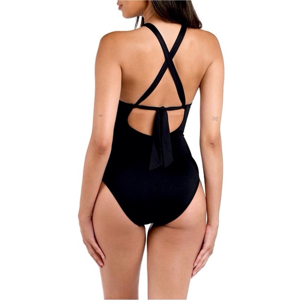 La Blanca One Piece Swimsuit Black Island Goddess Convertible High Neck Size 4 - Picture 5 of 11